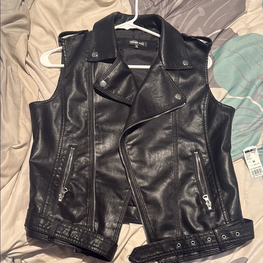 French Kyss Black Leather Biker Vest